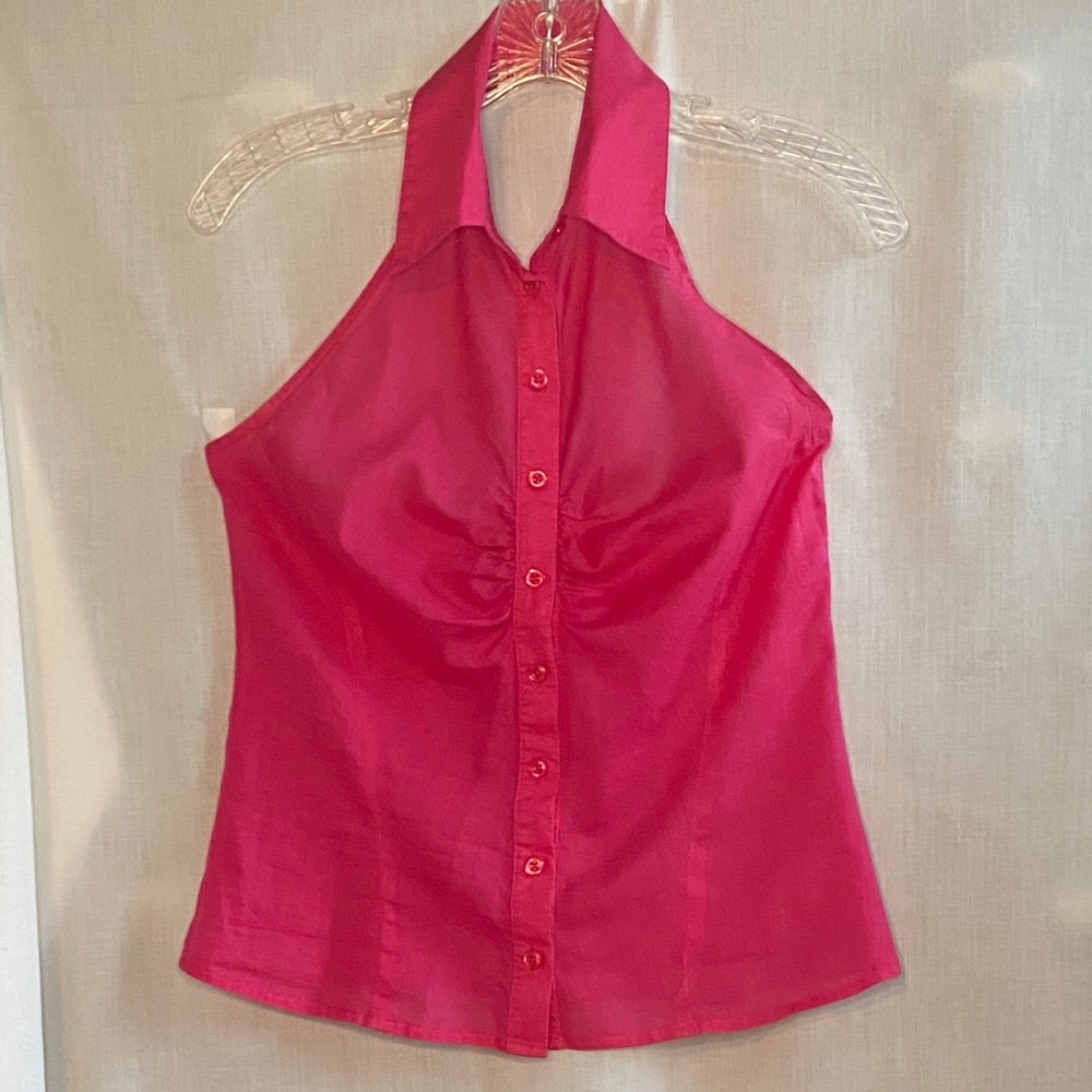 Moda International Bright Pink Collared Blouse